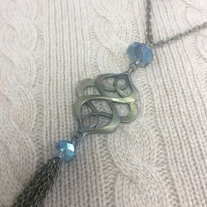 Necklace Antique Gold  Color w Blue Beads